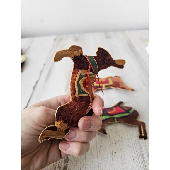 Vintage wooden rabbit deer goat pig ornament bamboo bunny unique axis tree - Picture 7 of 13